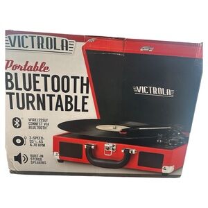 Red Portable Bluetooth Turntable